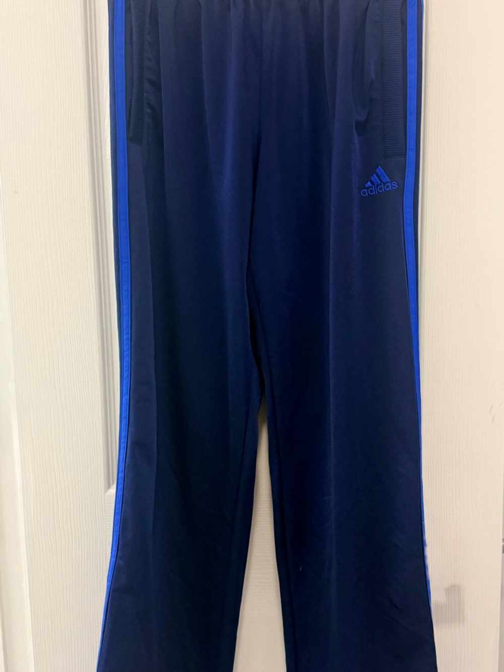 Older Style adidas Men’s Dark Navy Track Pants with Bright Blue Side Stripes